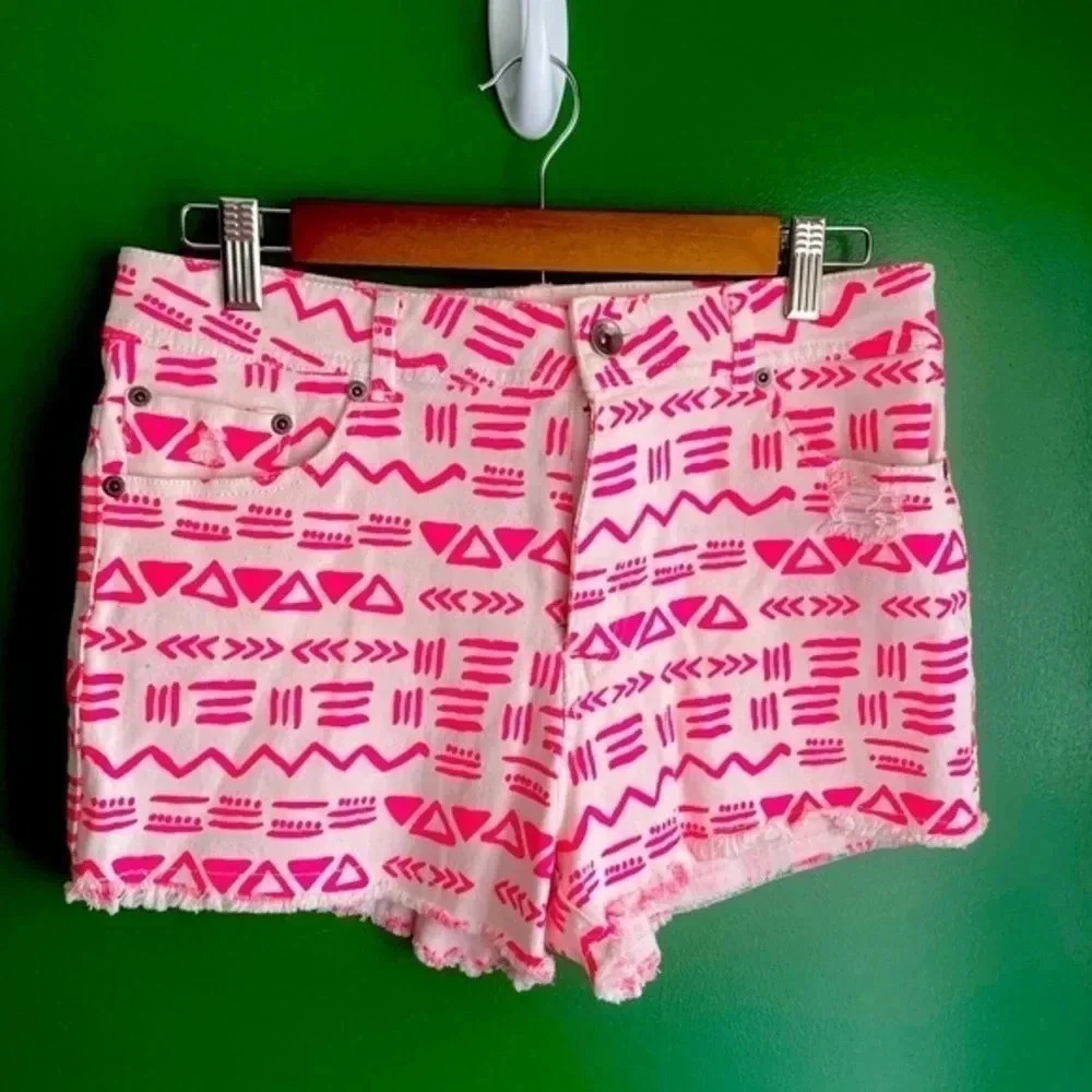 Dollhouse Hot Pink White Distressed Jean Shorts Size 12 EUC!